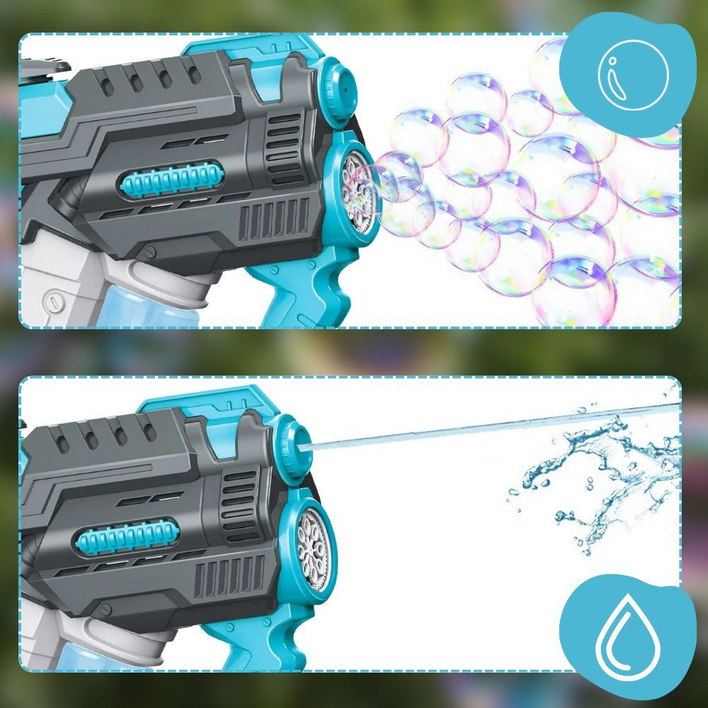 Bakalu 2-in-1 Electric Bubble and Water Gun, Blue/Grey