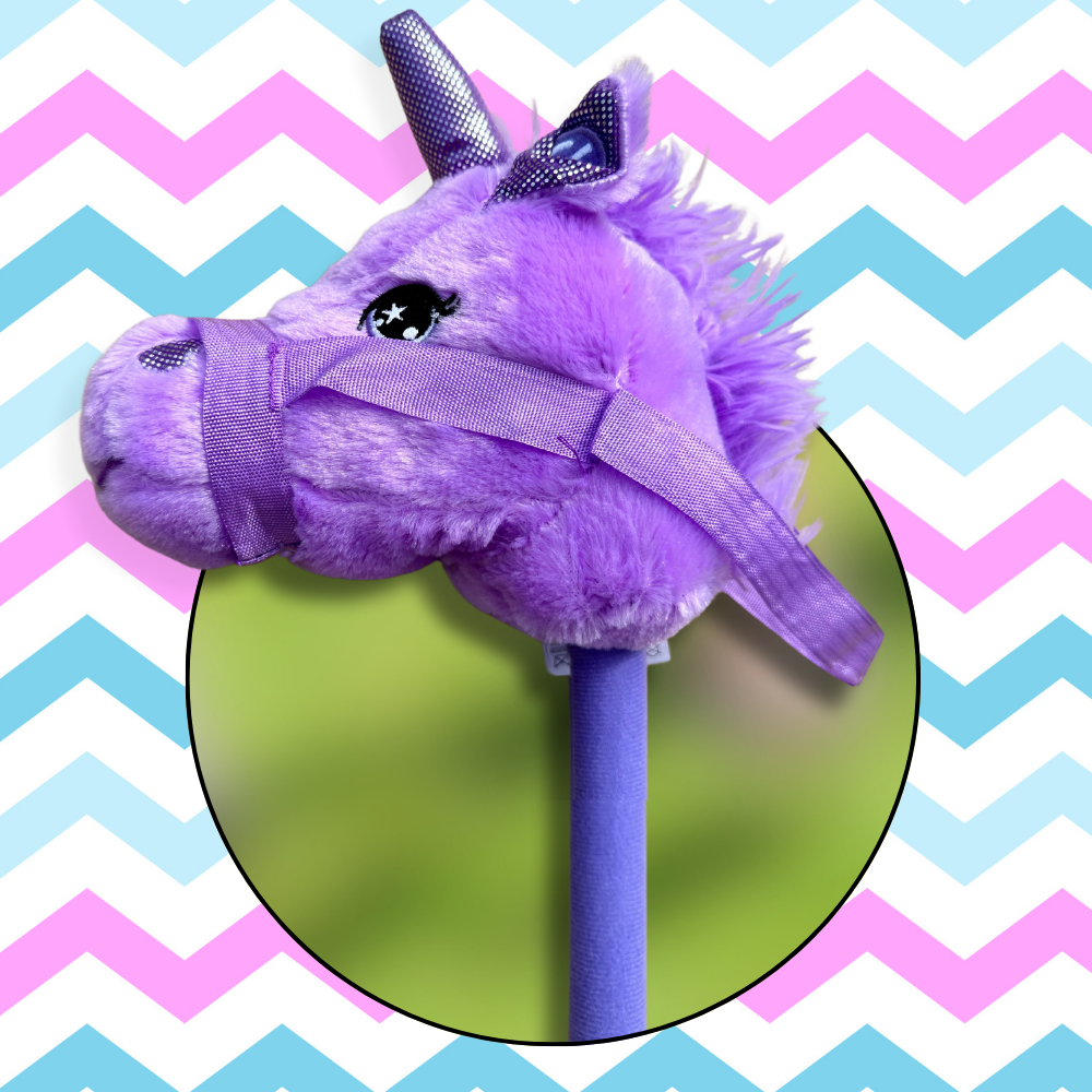 Kids Toy Plush Horse Head on Stick Hobby Horse with Sound, Purple