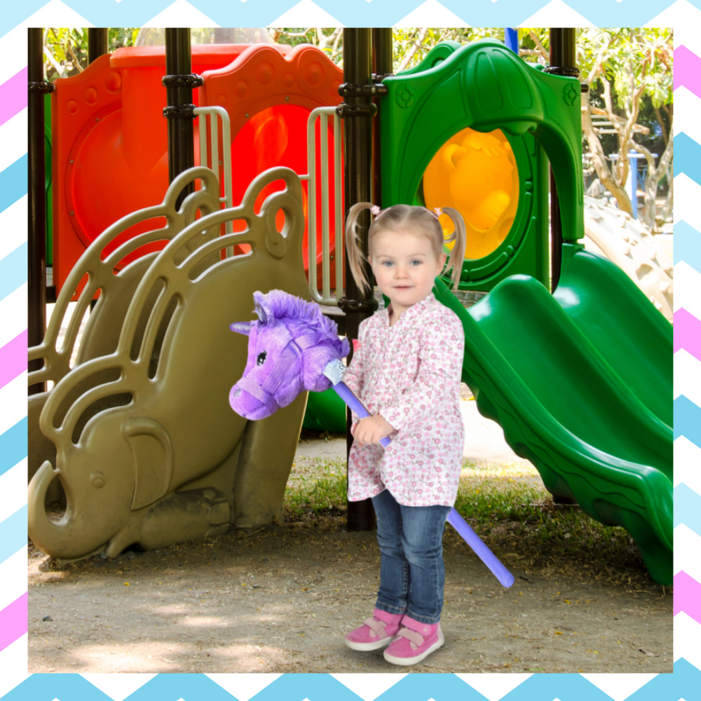 Kids Toy Plush Horse Head on Stick Hobby Horse with Sound, Purple