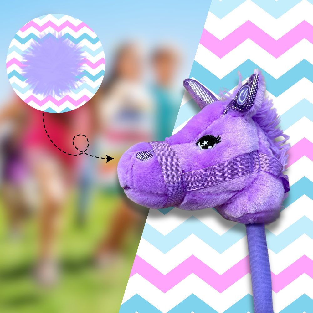 Kids Toy Plush Horse Head on Stick Hobby Horse with Sound, Purple