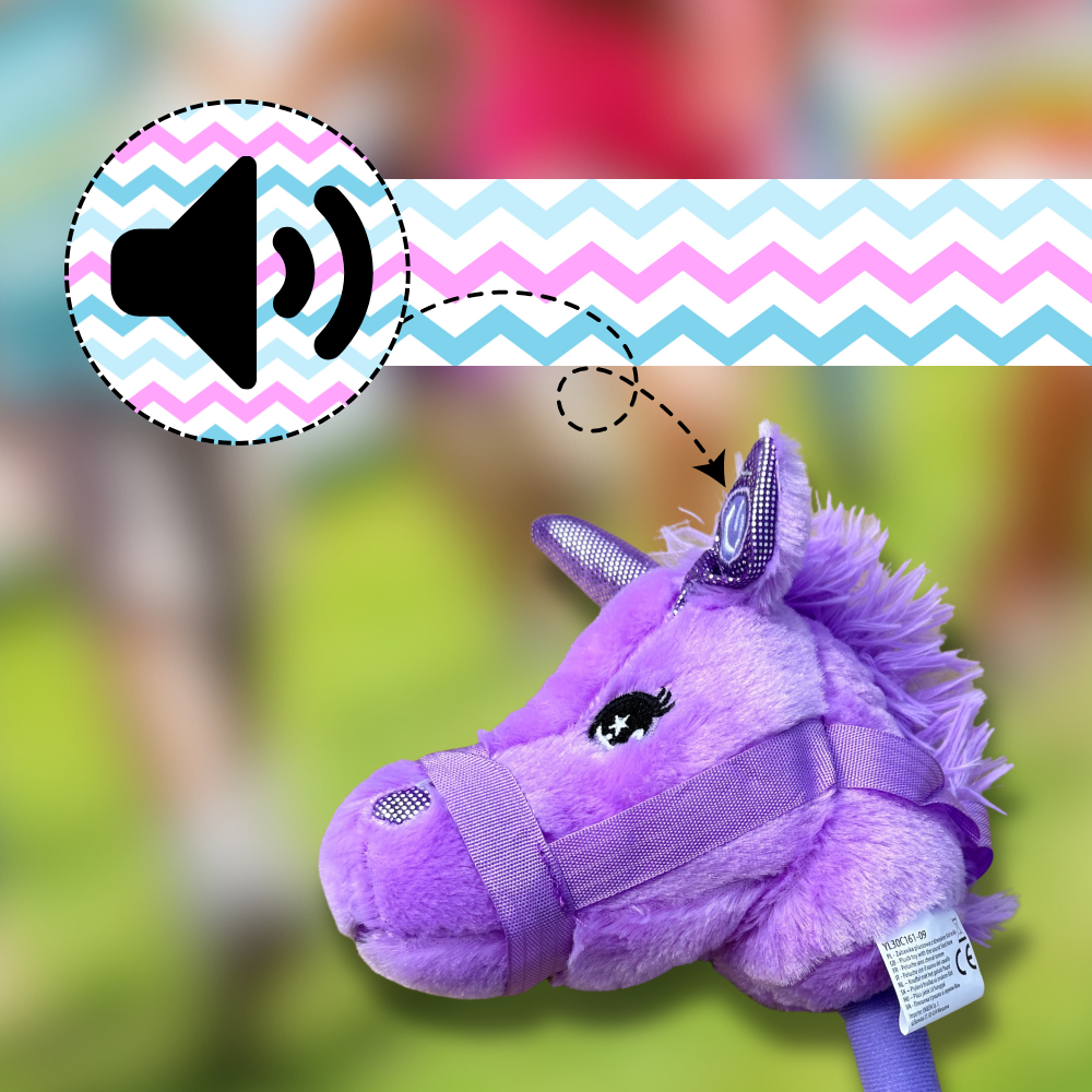 Kids Toy Plush Horse Head on Stick Hobby Horse with Sound, Purple