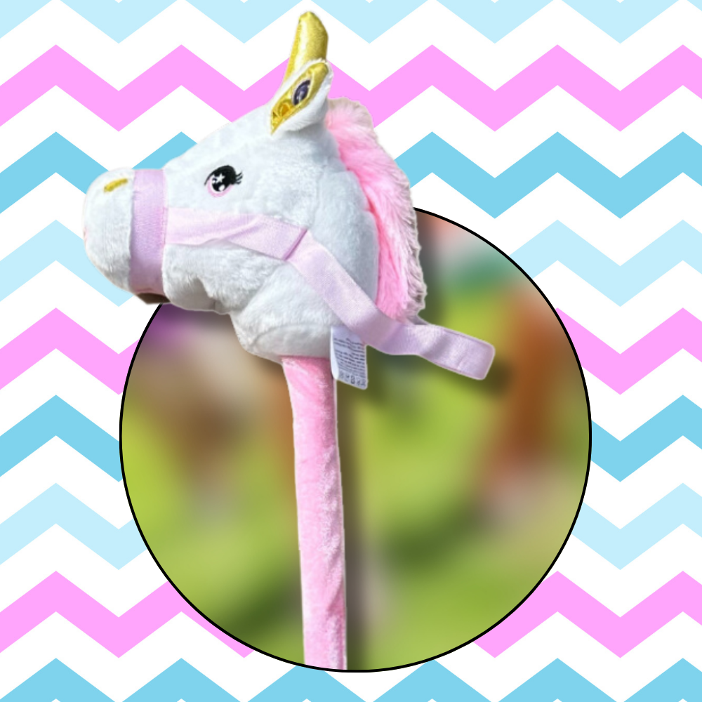 Plush Unicorn Hobby Horse on a Stick with Sound, White (0)