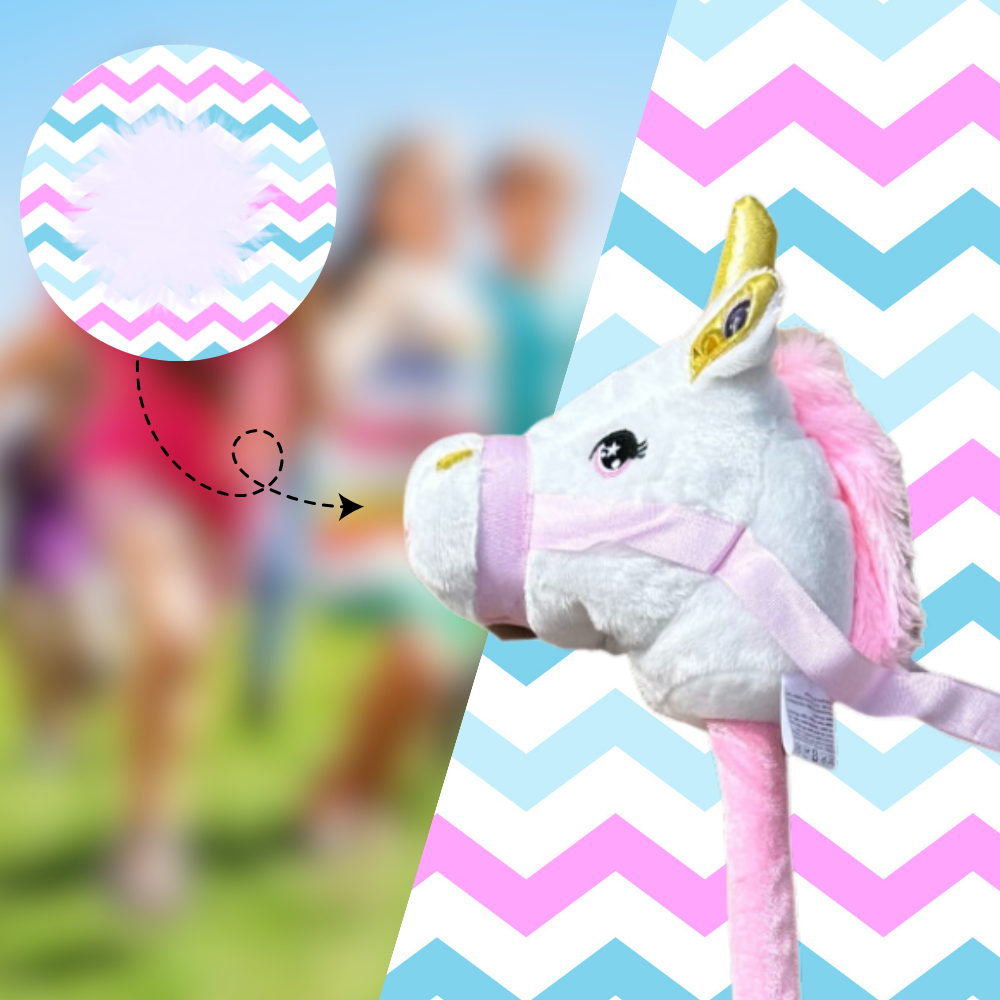 Plush Unicorn Hobby Horse on a Stick with Sound, White (2)