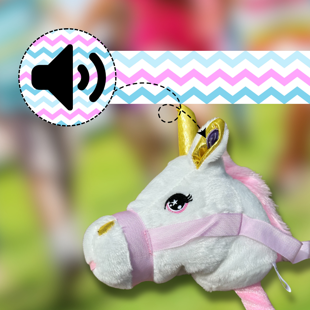 Plush Unicorn Hobby Horse on a Stick with Sound, White (3)