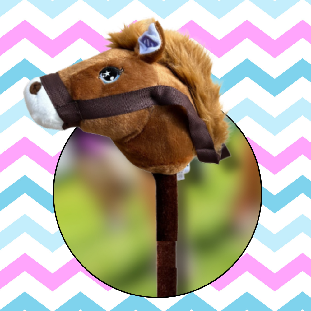 Kids Toy Plush Horse Head on Stick Hobby Horse with Sound, Dark Brown