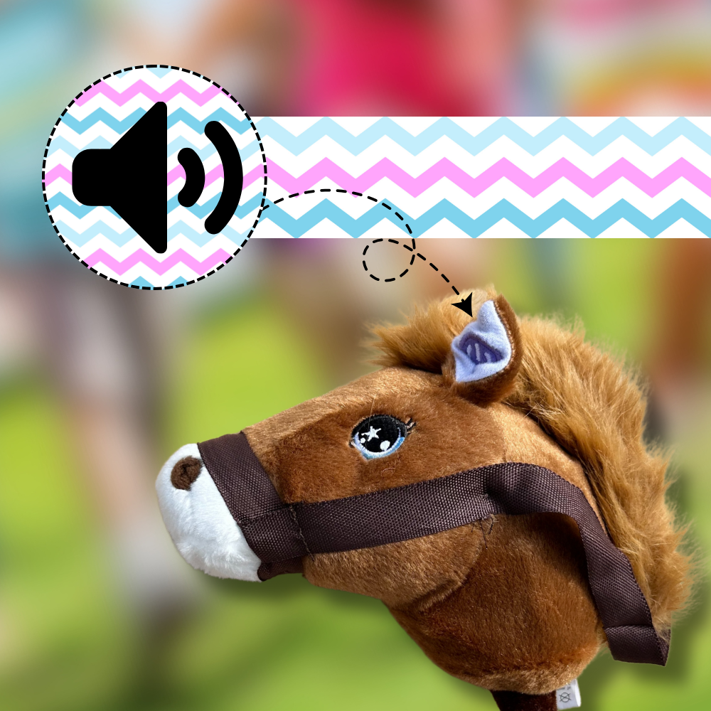 Kids Toy Plush Horse Head on Stick Hobby Horse with Sound, Dark Brown