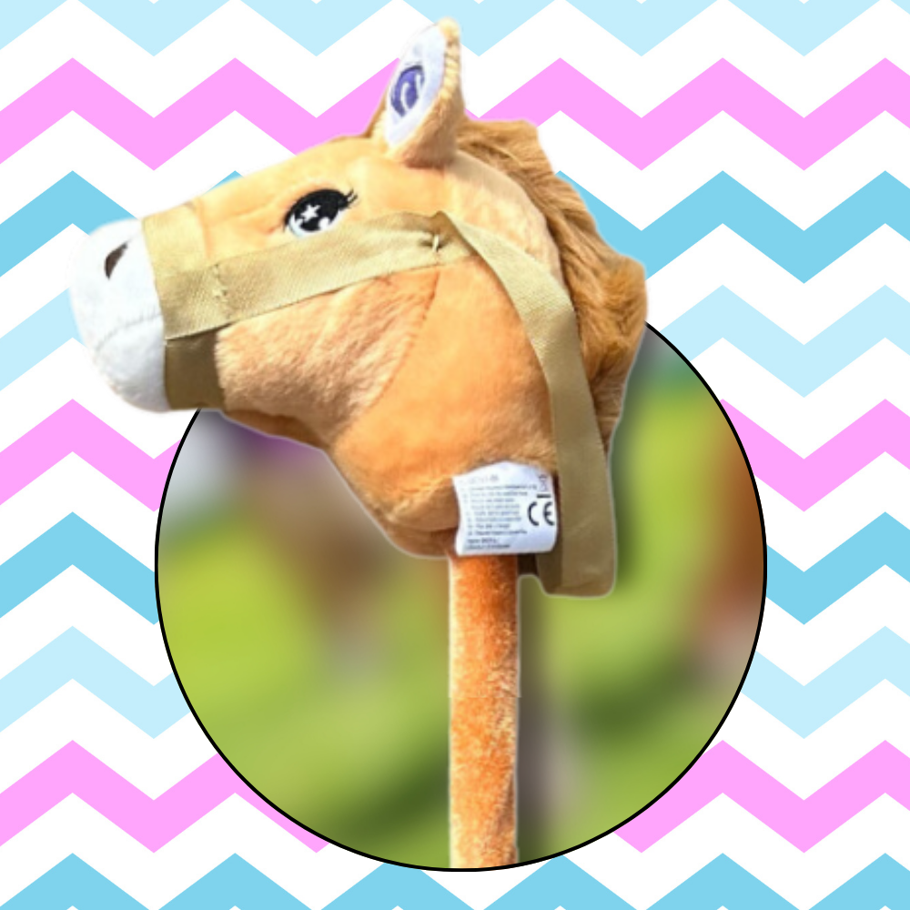 Rotaļu Zirdziņš Hobby Horse Plīša Zirga Galva uz Nūjas ar Skaņu, Gaiši brūns | Kids Toy Hobby Horse