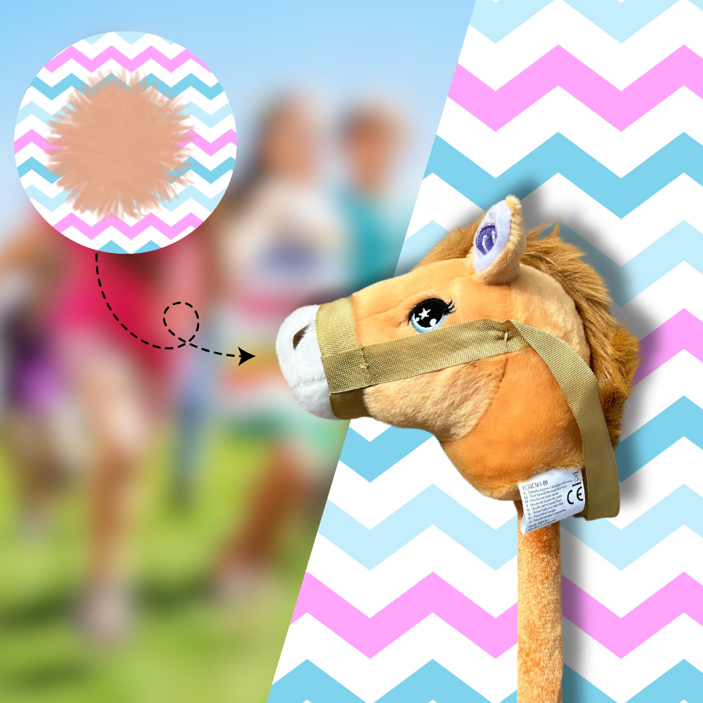 Rotaļu Zirdziņš Hobby Horse Plīša Zirga Galva uz Nūjas ar Skaņu, Gaiši brūns | Kids Toy Hobby Horse