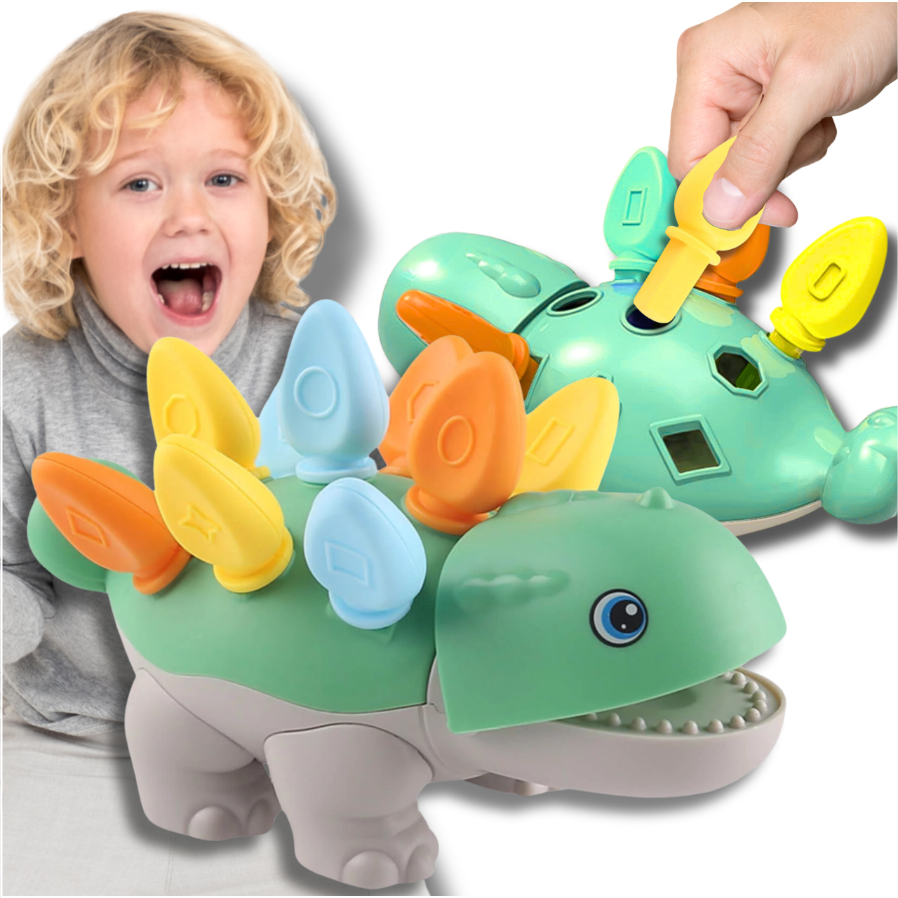 Montesori formu šķirotājs dinozaurs attīstošā rotaļlieta, zaļš