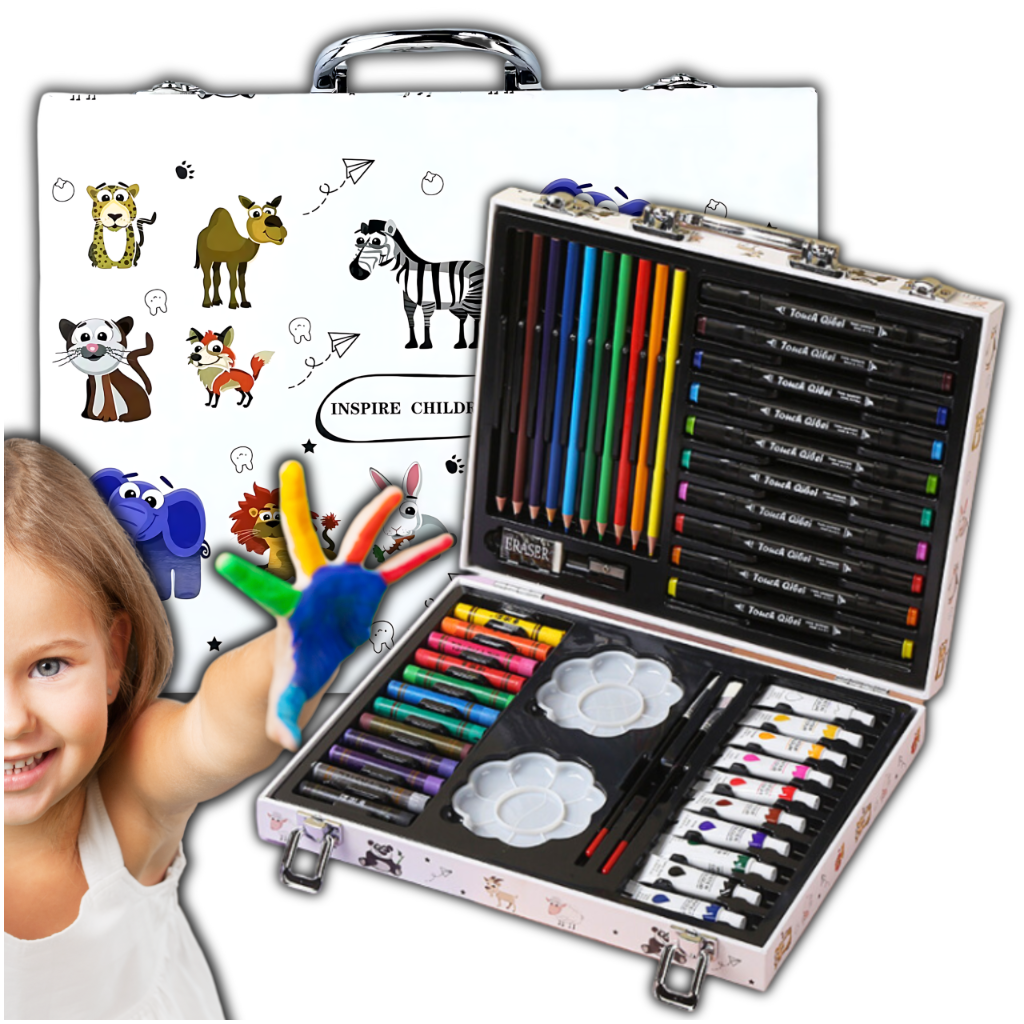 64-Piece Kids Art Set for Drawing and Painting in a Portable Case