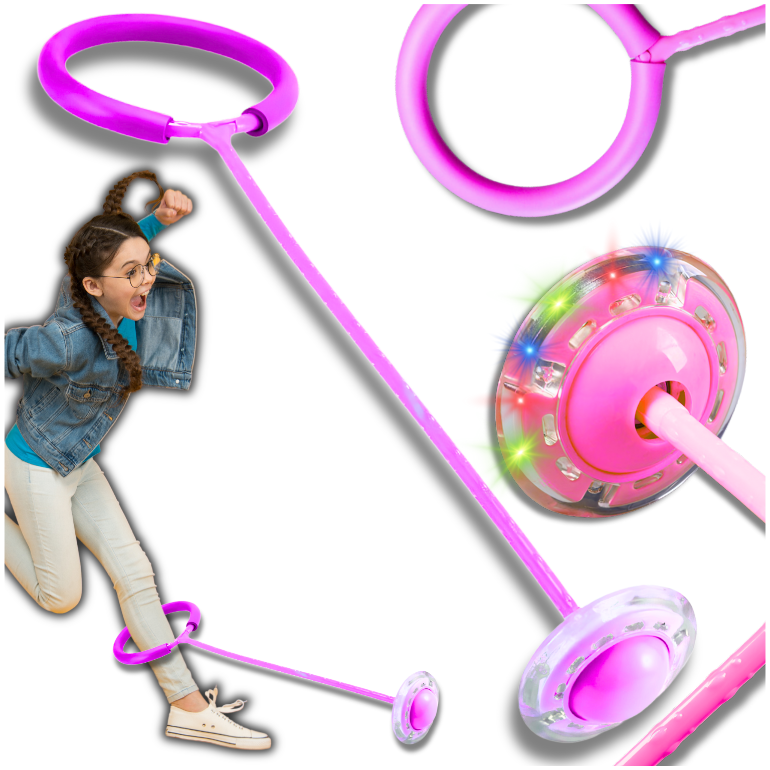 Skipper Leg Hula Hop Skipping Soft Rubber with Led Pink
