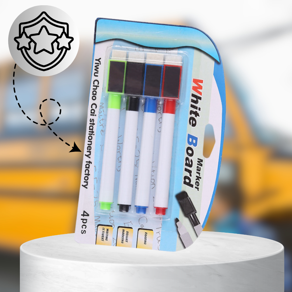 Whiteboard Markers with Magnet and Eraser, 4 pcs