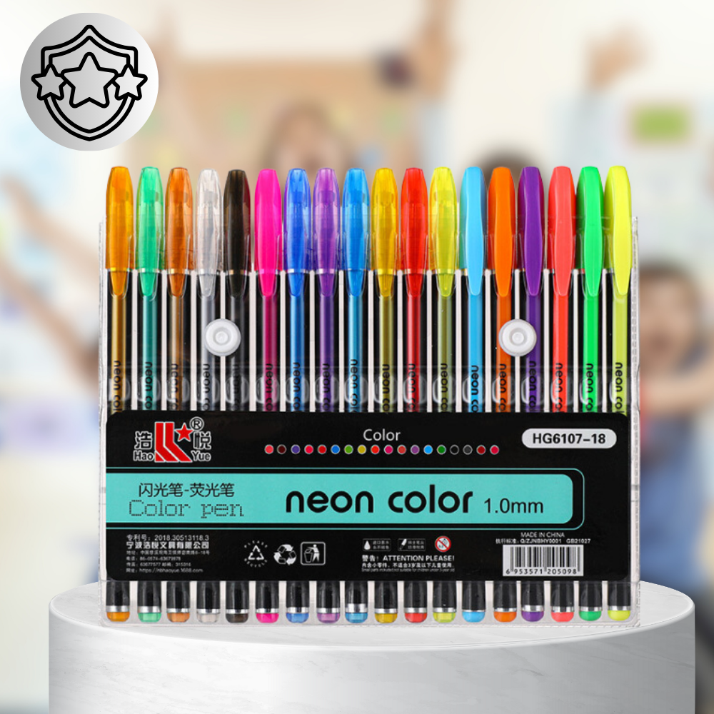 Neon Gel Pens Set, 18 Colors