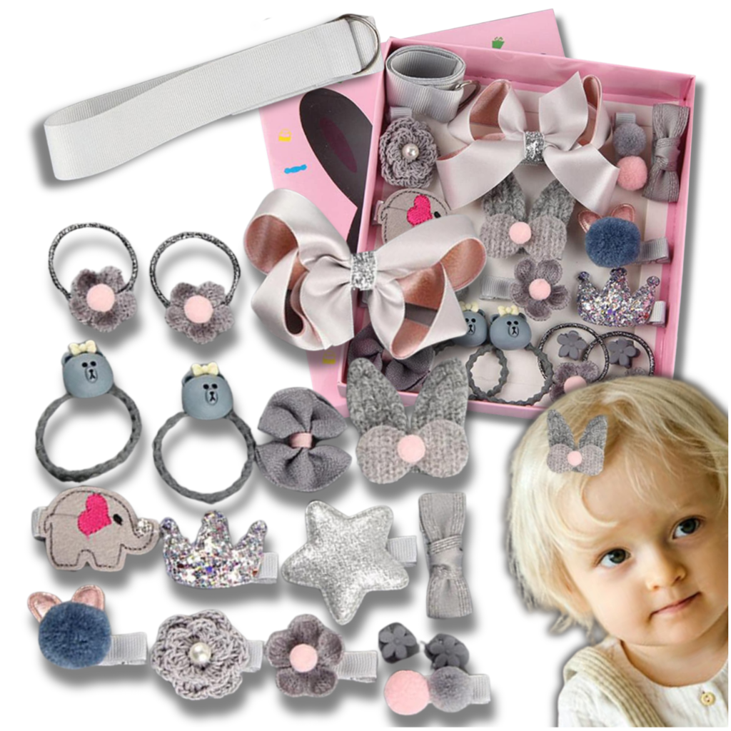 Girls Hair Accessories Set with Hair Clips and Ties in a Gift Box