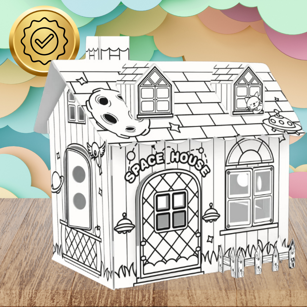 Foldable Cardboard Coloring Playhouse for Kids with Markers