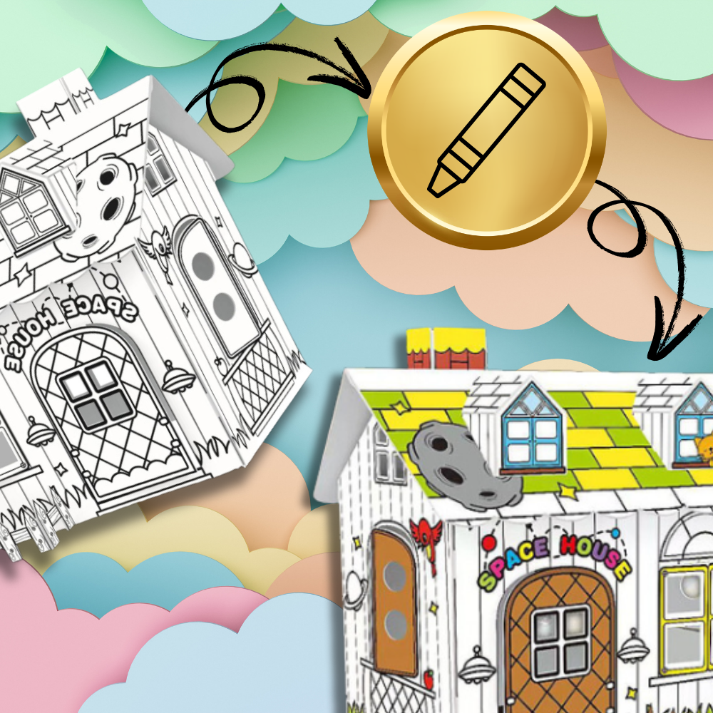 Foldable Cardboard Coloring Playhouse for Kids with Markers