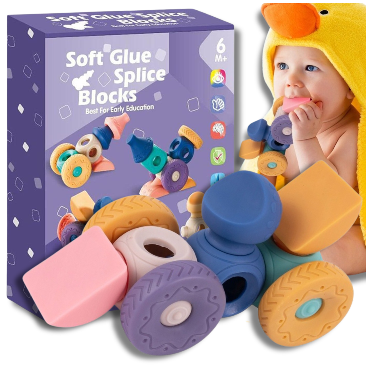 Soft Creative Sensory Blocks for Babies Teether 13 Elements