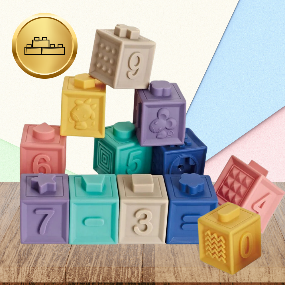 Soft Sensory Blocks with Numbers & Teether for Babies, 13 Pcs