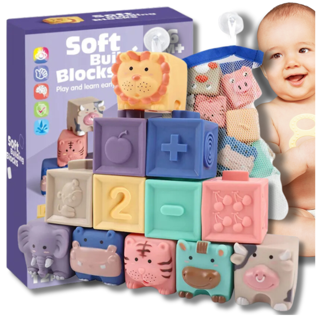 Soft Sensory Blocks for Babies Teether, Set of 13 Elements