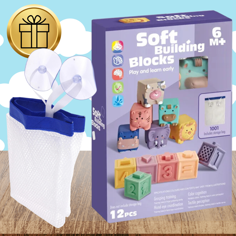 Soft Sensory Blocks for Babies Teether, Set of 13 Elements