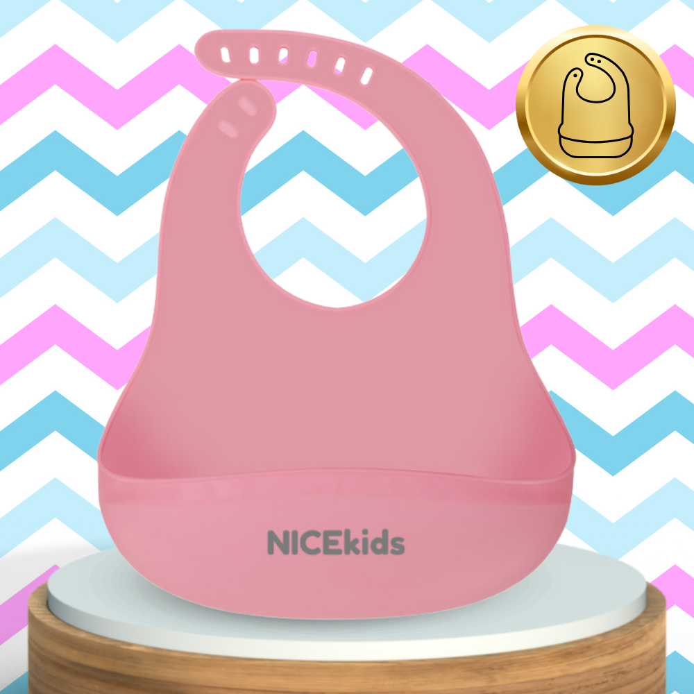 Силиконовый нагрудник для детей Bakalu NICEkids с карманом, розовый