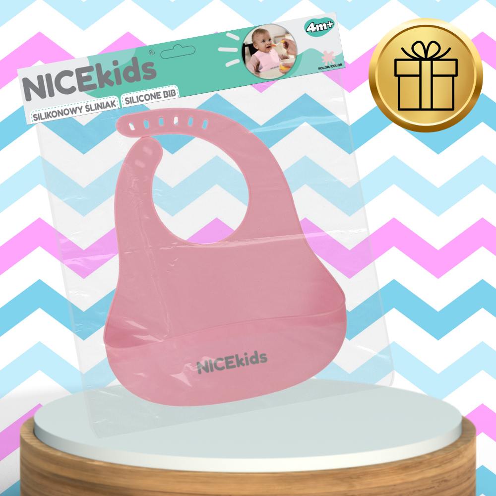 Силиконовый нагрудник для детей Bakalu NICEkids с карманом, розовый