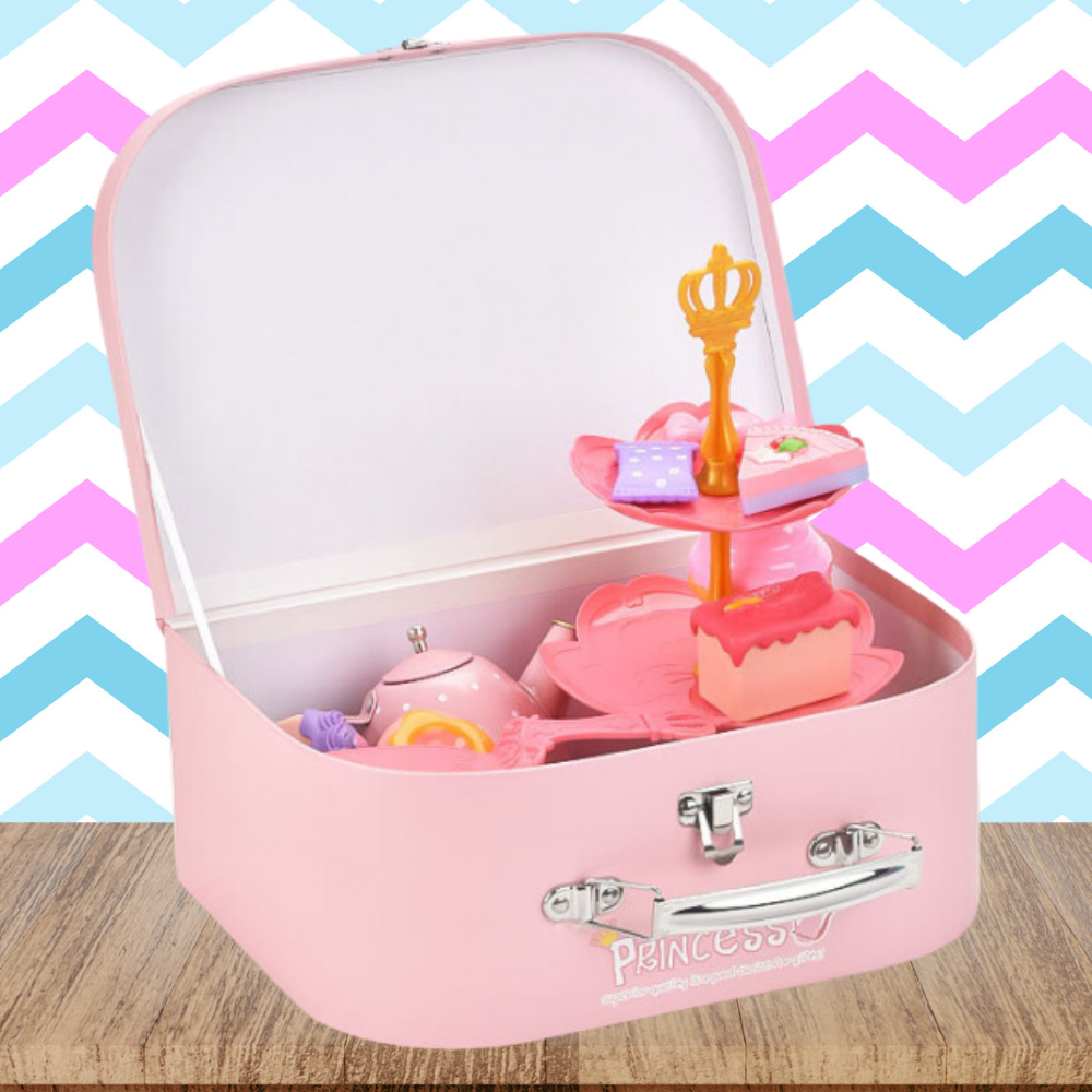 Kids Toy Tea and Coffee Set with Cakes and Storage Box