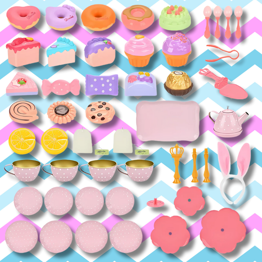 Kids Toy Tea and Coffee Set with Cakes and Storage Box