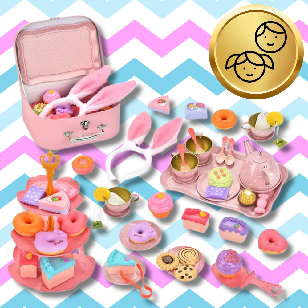 Kids Toy Tea and Coffee Set with Cakes and Storage Box