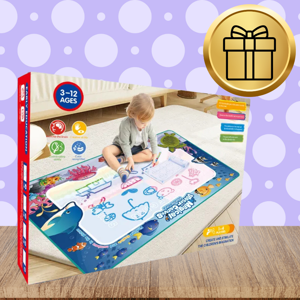 XXL Water Drawing Mat 80 cm with Water Pens, Stamps & Stencils