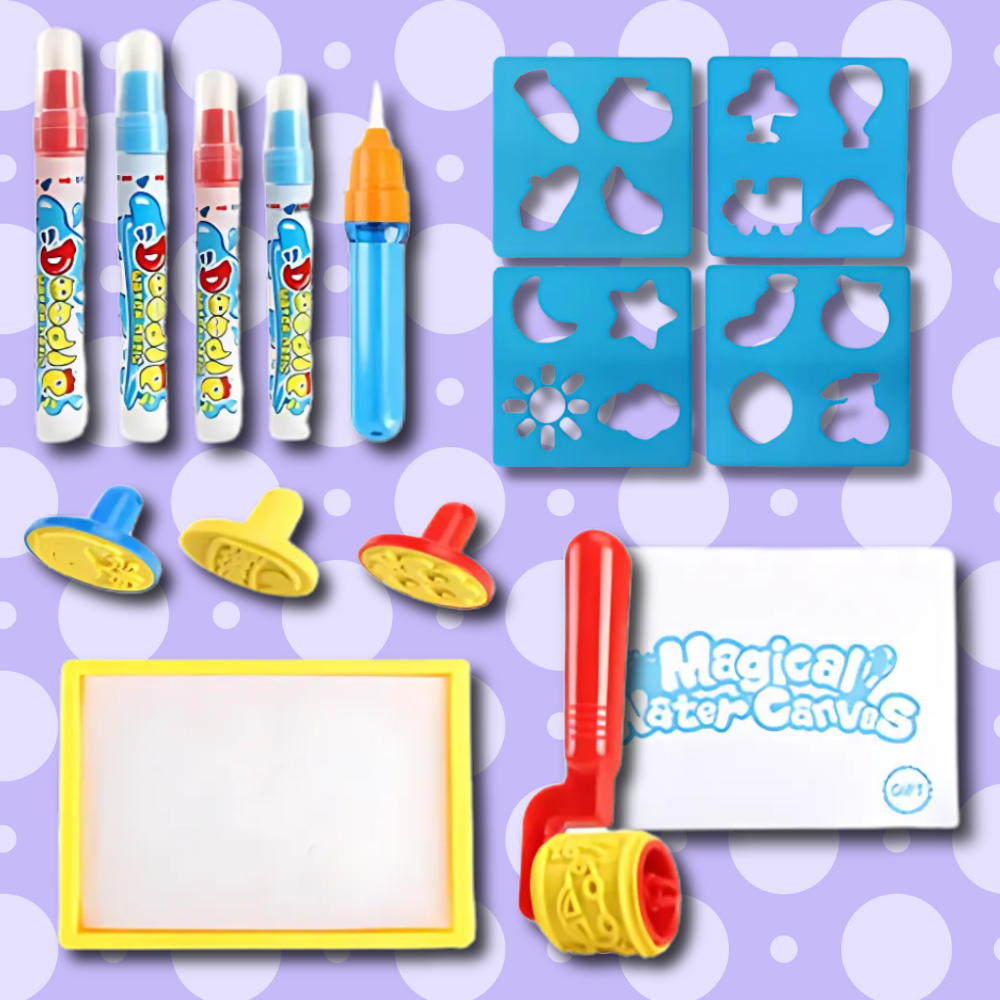XXL Water Drawing Mat 80 cm with Water Pens, Stamps & Stencils