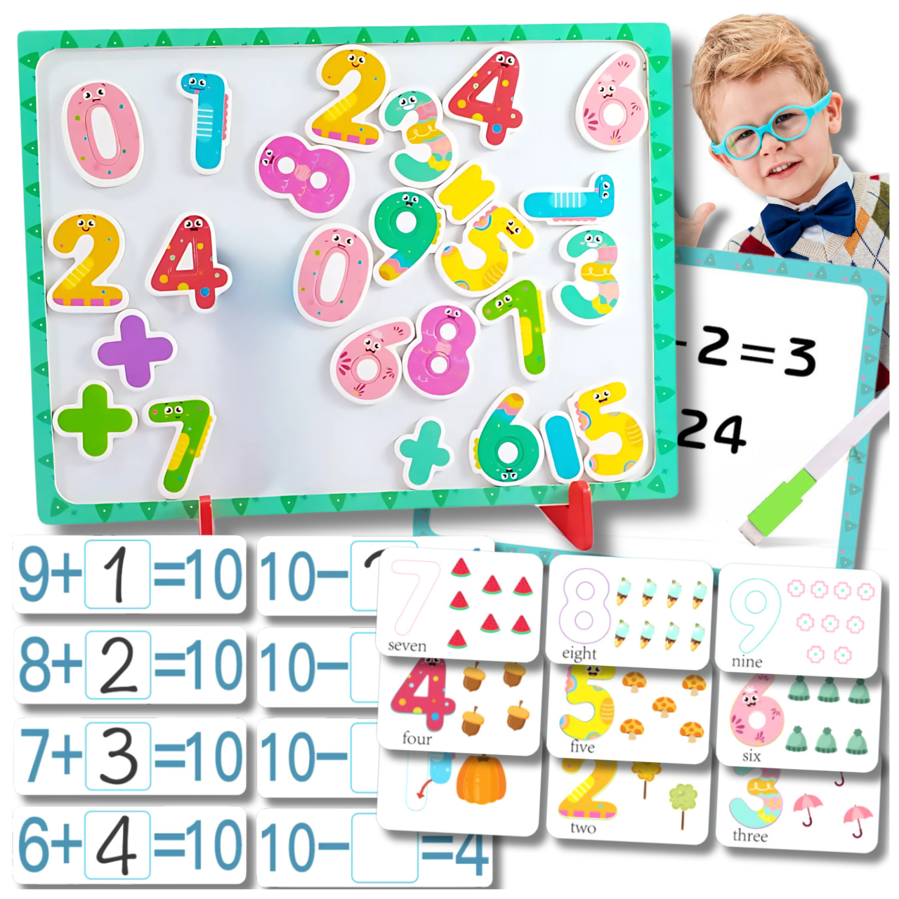 Educational Wooden Magnetic Numbers Set with Whiteboard and Marker