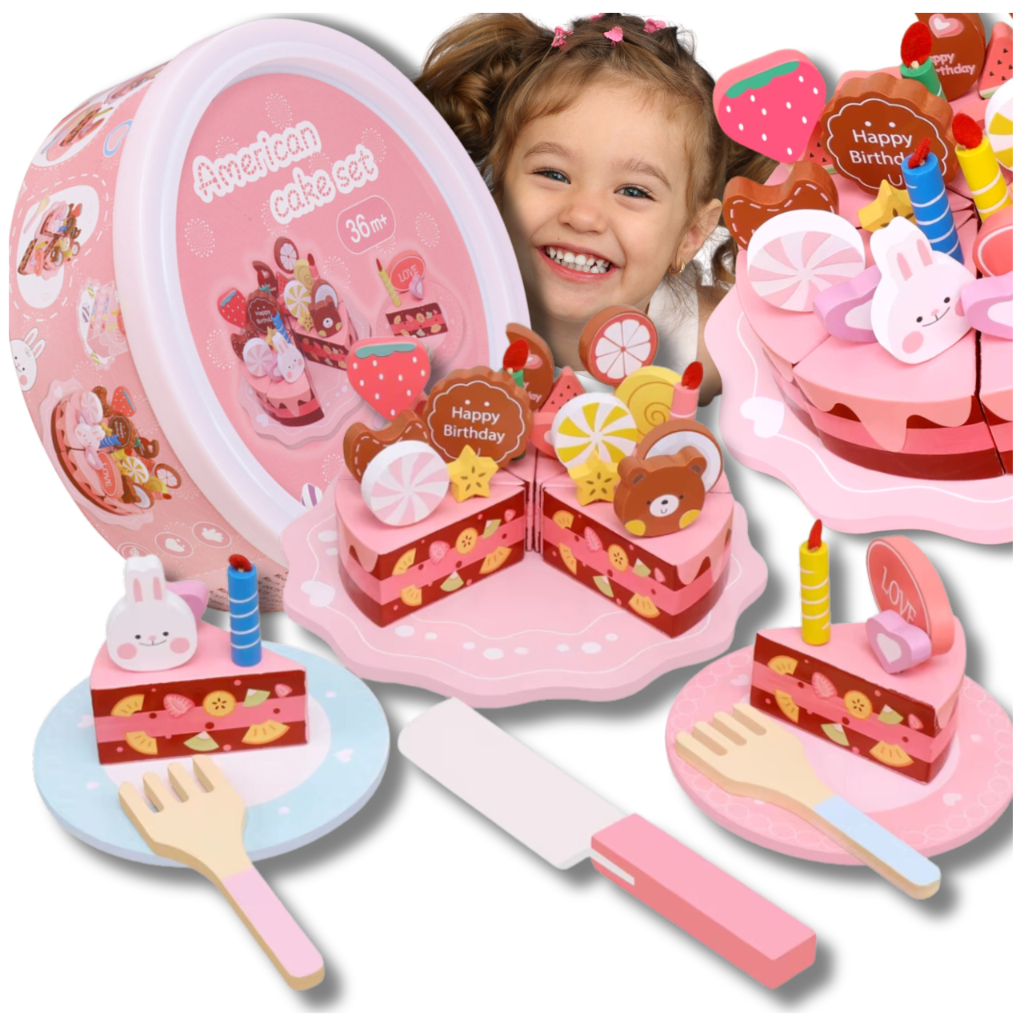 Wooden Kids Toy Cutting Cake Set with Accessories