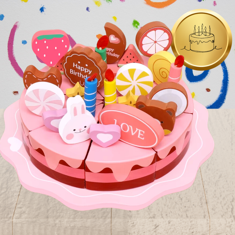 Wooden Kids Toy Cutting Cake Set with Accessories