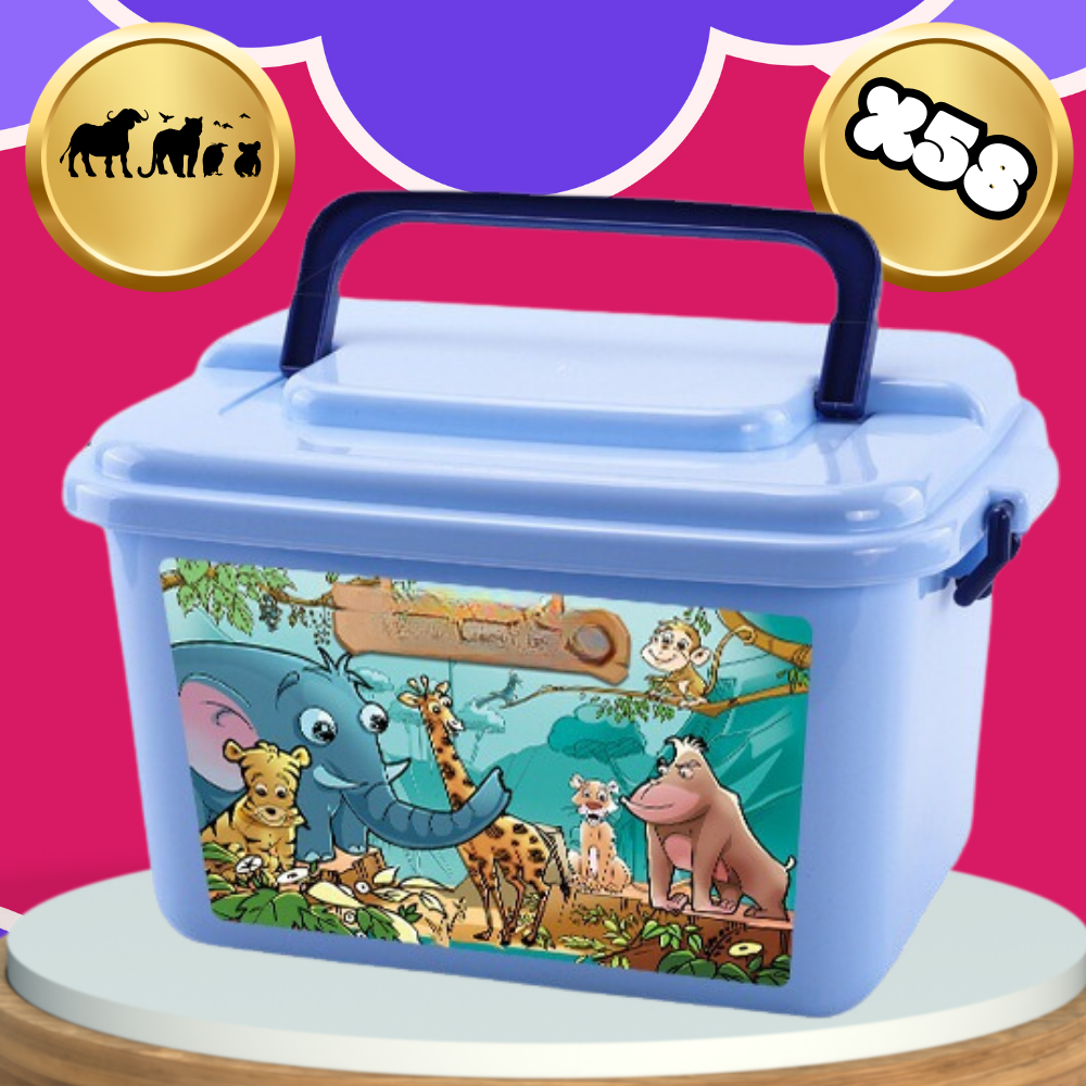 Toy Animals Figurines Zoo Wild Safari Figures Set in Trunk, 58 Pcs