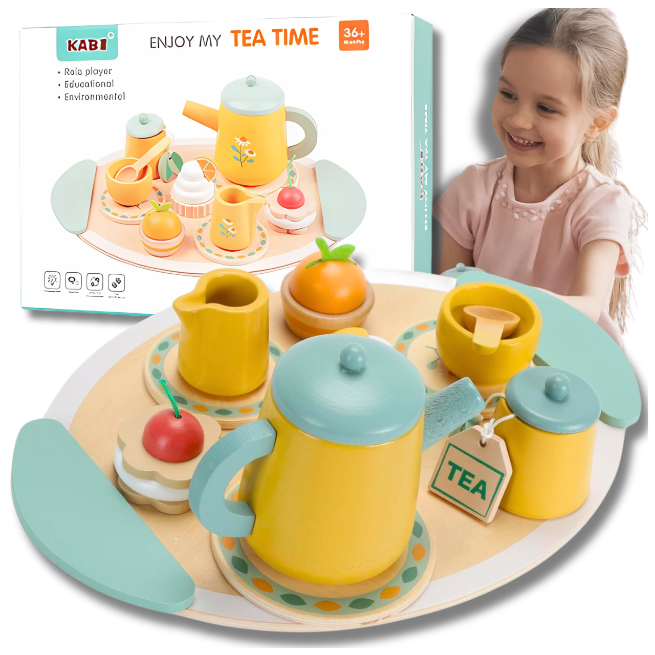Bakalu Large Wooden Tea and Coffee Play Set for Children