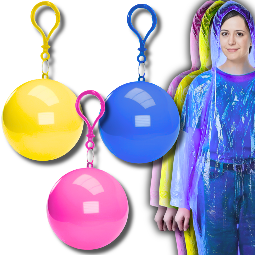 Raincoat Rain Cloak In Ball With Carabiner Set of 3 Pcs