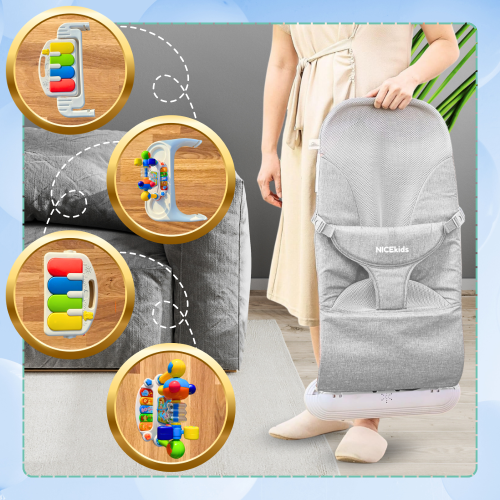 Bakalu NICEkids Foldable Baby Bouncer with Piano, Grey