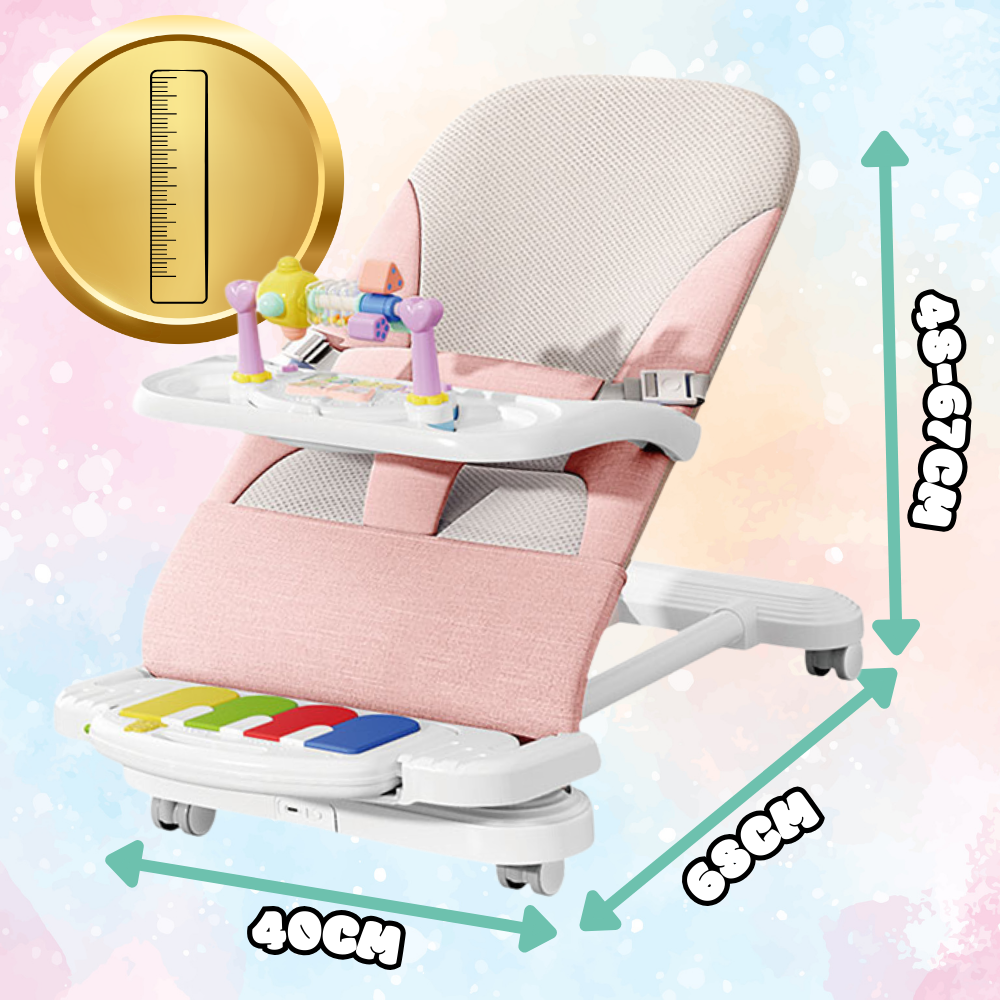 Складной шезлонг-качалка Bakalu NICEkids с пианино и игрушками, розовый