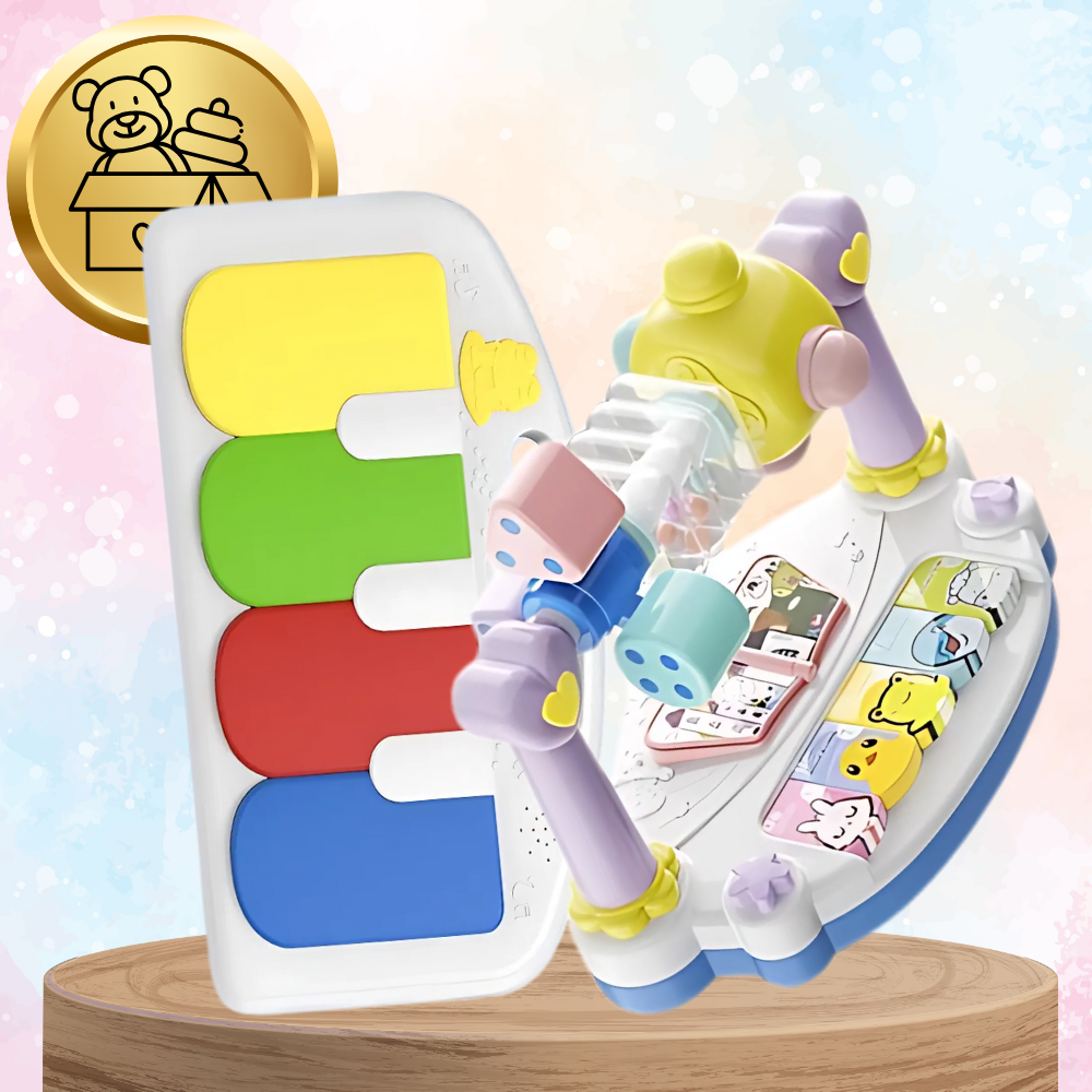 Складной шезлонг-качалка Bakalu NICEkids с пианино и игрушками, розовый
