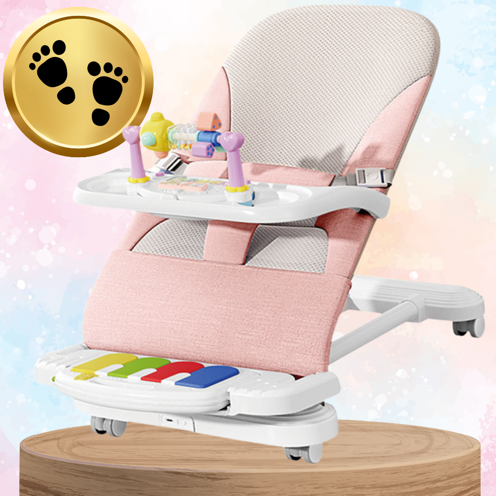 Складной шезлонг-качалка Bakalu NICEkids с пианино и игрушками, розовый