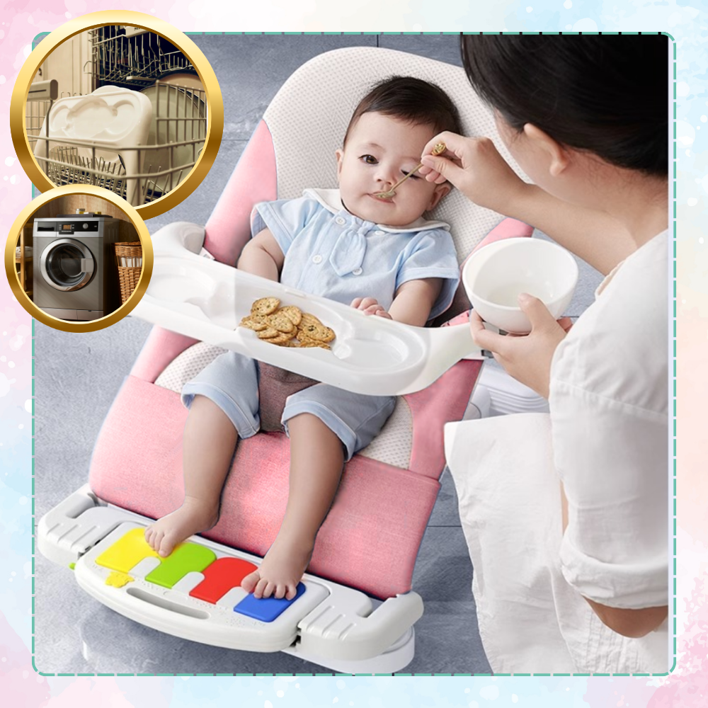 Складной шезлонг-качалка Bakalu NICEkids с пианино и игрушками, розовый