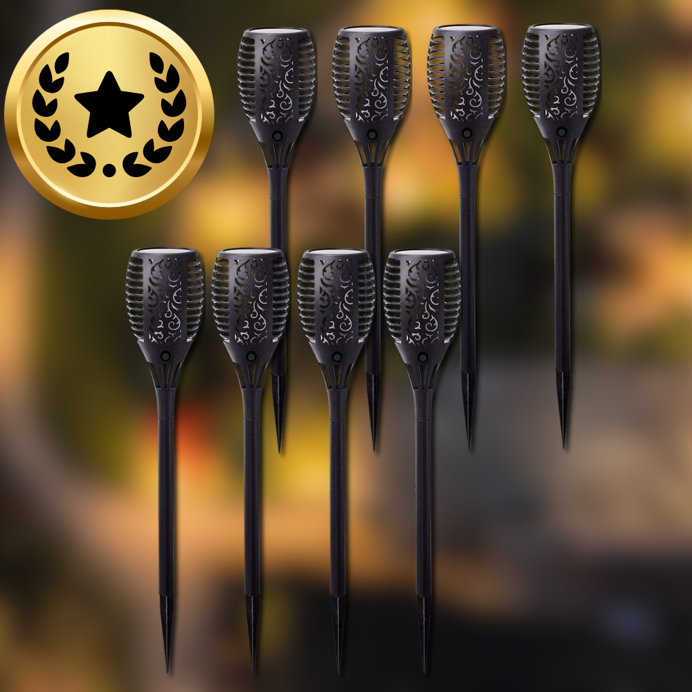 Bakalu Solar Garden Torch Lights with Flame Effect, 8-Pack