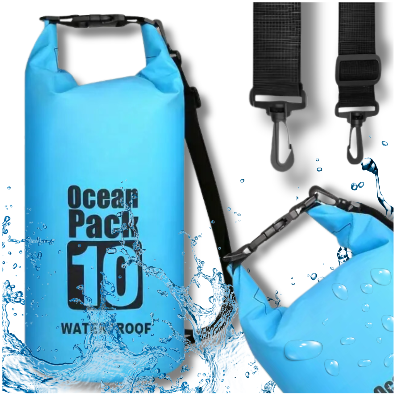 10L Blue Waterproof Bag for Kayaking and Hiking
