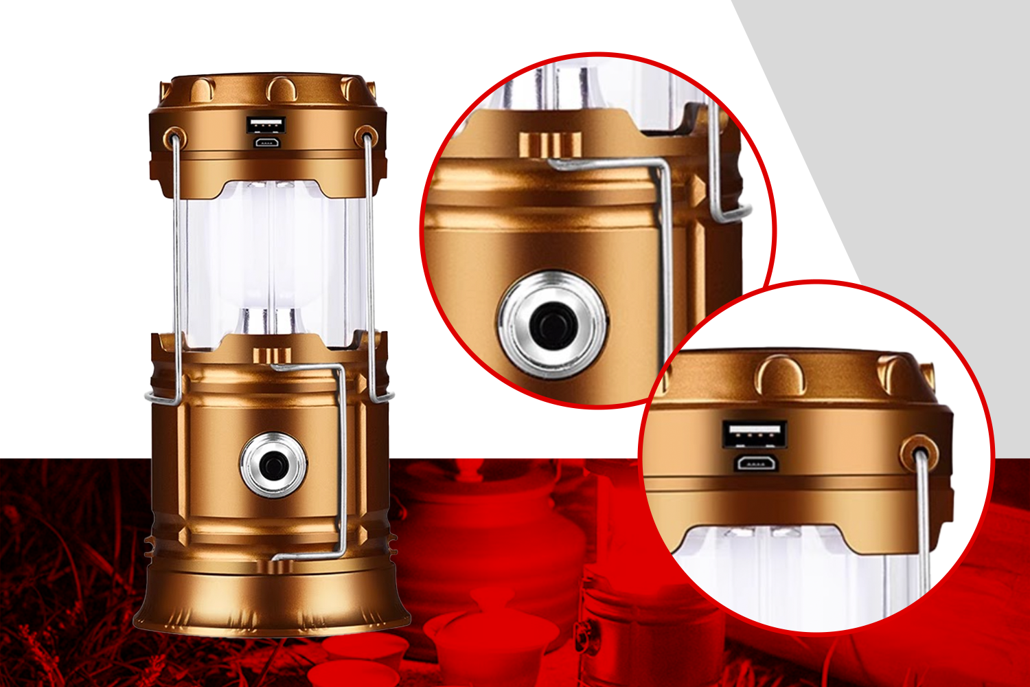 Multifunctional Solar LED Camping Lamp with USB Powerbank and Flashlight