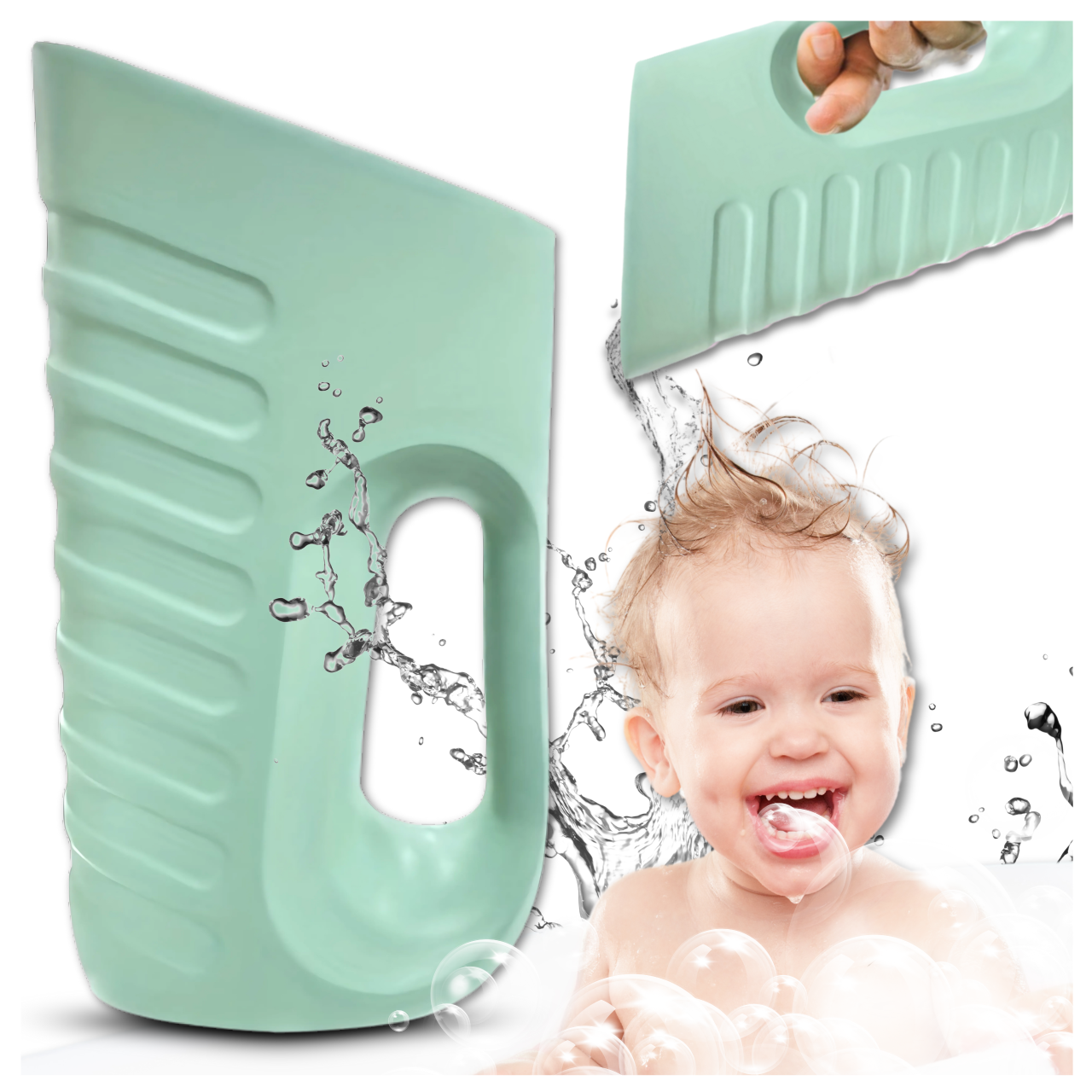 Nicekids Soft Baby Hair Rinse Cup for Tear-Free Washing, Large, Green