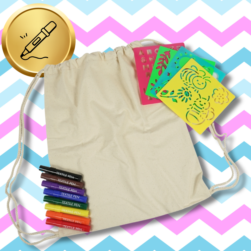 Cotton Drawstring Bag for Coloring with Markers and Stencils
