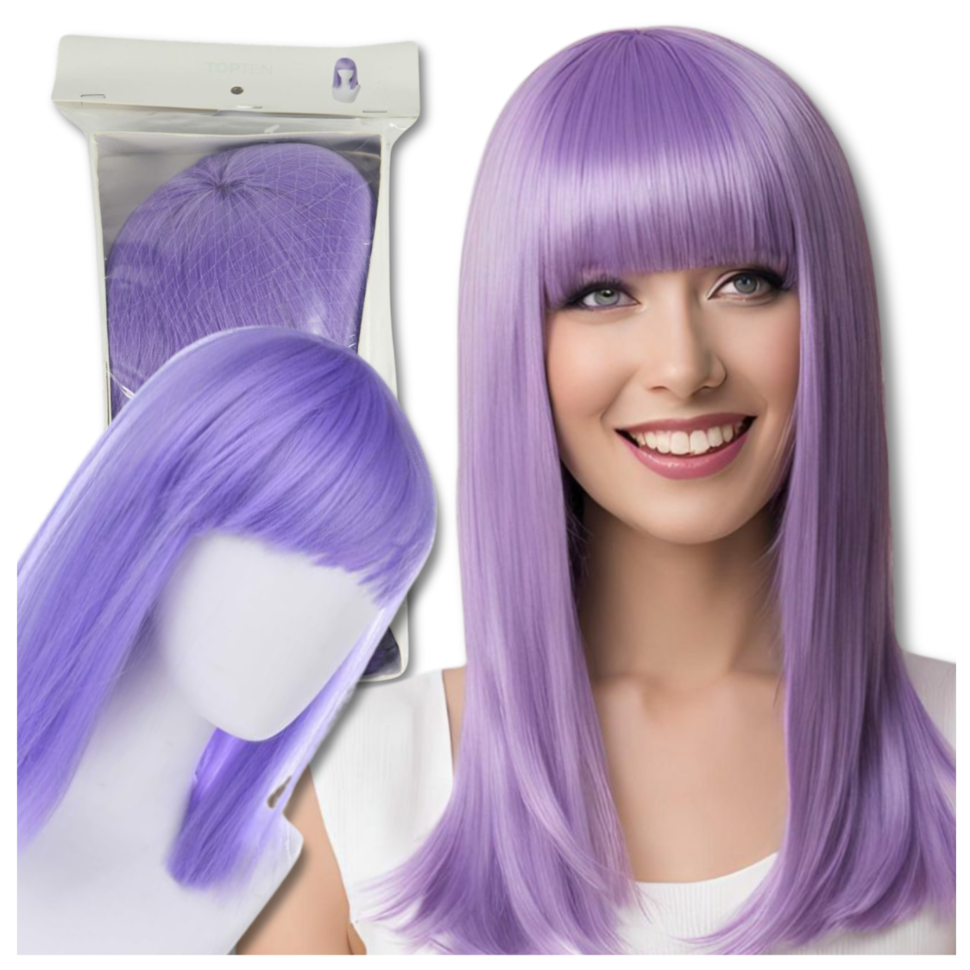 Long Wig with Bangs for Costume Parties and Carnival, Purple