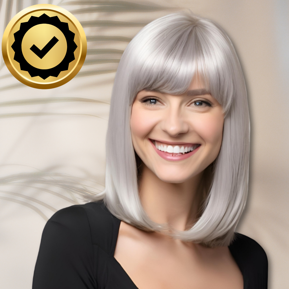 Īsa sirma parūka ar poniju ballītēm un karnevālam