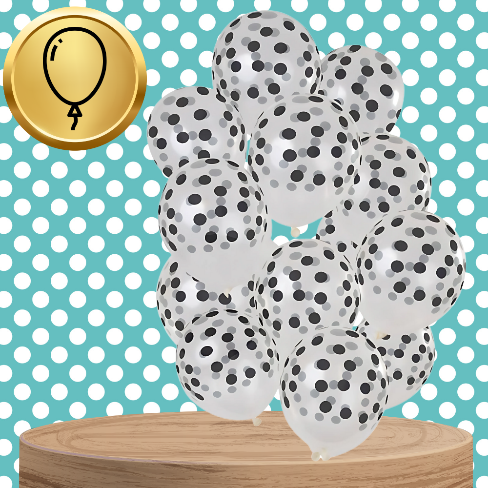 Bakalu Transparent Balloons with Black Dots, 15 pcs